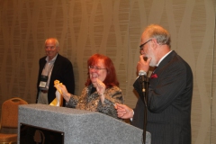 Dale Martens practically dancing with joy after winning Sweepstakes in Horticulture as well as Best in Show