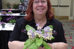 Dale with her Best in Show plant of Streptocarpus ‘Dale’s Polar Canary’