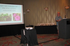 Mel Grice presenting his methods of propagating gesneriads