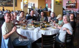 After arriving back in Oakland, group enjoying dinner out