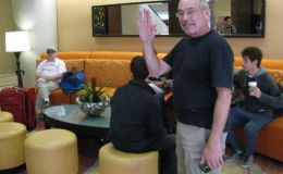 Paul Susi waving goodbye till next year when friends meet again