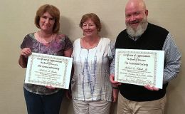 Award of Appreciation recipients Becky Fontes and Bob Clark with committee chairperson Molly Schneider (recipient Anton Weber not present) Award of Appreciation recipients Becky Fontes and Bob Clark with committee chairperson Molly Schneider (recipient Anton Weber not present)