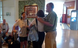 Convention Chair Jo Anne Martinez being greeted upon arrival at the hotel on Sunday