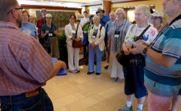 Events Chair Scott Evans giving instructions for the Tuesday garden tour