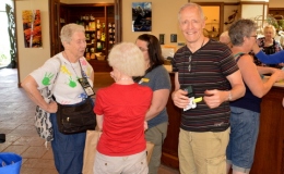 Gathering in the lobby to register for the tour