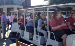 Boarding the tram for the garden tour