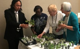 Discussing plants that Hector Wong brought for door prizes