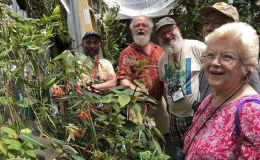 Group with Bob in the greenhouse - Left to right, Peter Shalit, Bob Stewart, Bob Clark, Hung Nguyen and Kathy Spissman