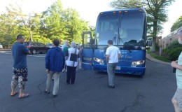 Boarding the bus for the Saturday evening closing dinner Boarding the bus for the Saturday evening closing dinner