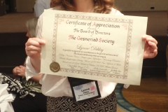 Lynne Dibley with her Award of Appreciation Certificate