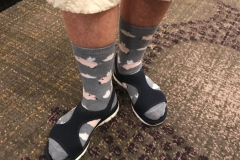 Molly Schneider wearing another pair of flying pig socks