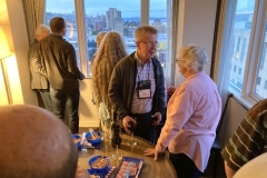 Socializing and enjoying the view from the top floor