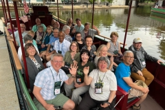 First group on the flat-bottom canal boat