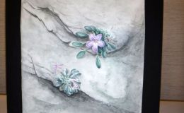 A watercolor painting of Petrocodon fangianus exhibited by Wu Xiang-Hong